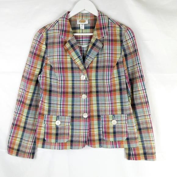 Talbots Blazer Size 10 Y2K Madras Plaid Button Up Pockets Cotton Flax Preppy - Picture 14 of 14